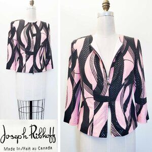 Joseph Ribkoff Womens  Abstract Pink and Black Print Sequin Jacket 3/4 Sleeves 6